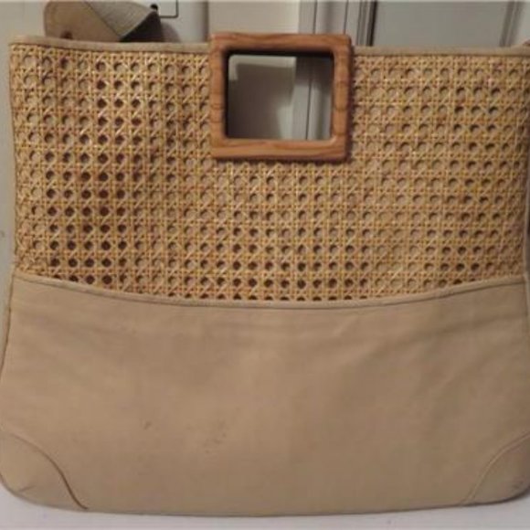 WOMENS ANNE KLEIN BEIGE LEATHER/STRAW MATERIAL HAN - Picture 5 of 6